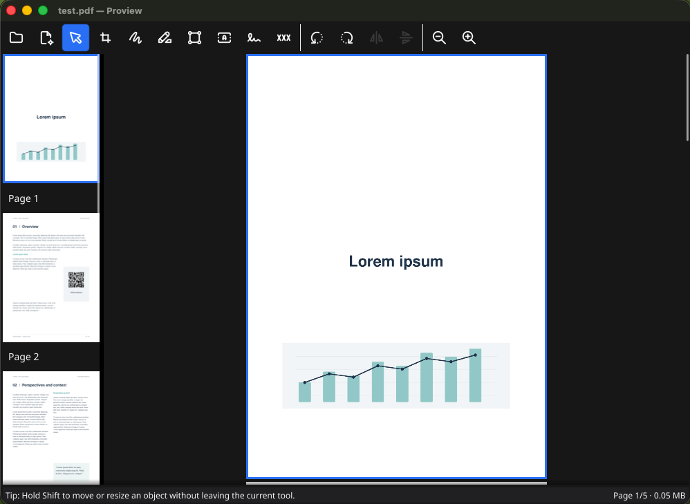 Proview showing a PDF, page thumbnails and a handwritten signature